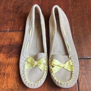 Banana Republic Slip-On Beige/Yellow Suede Moccasins, Size 8.5.